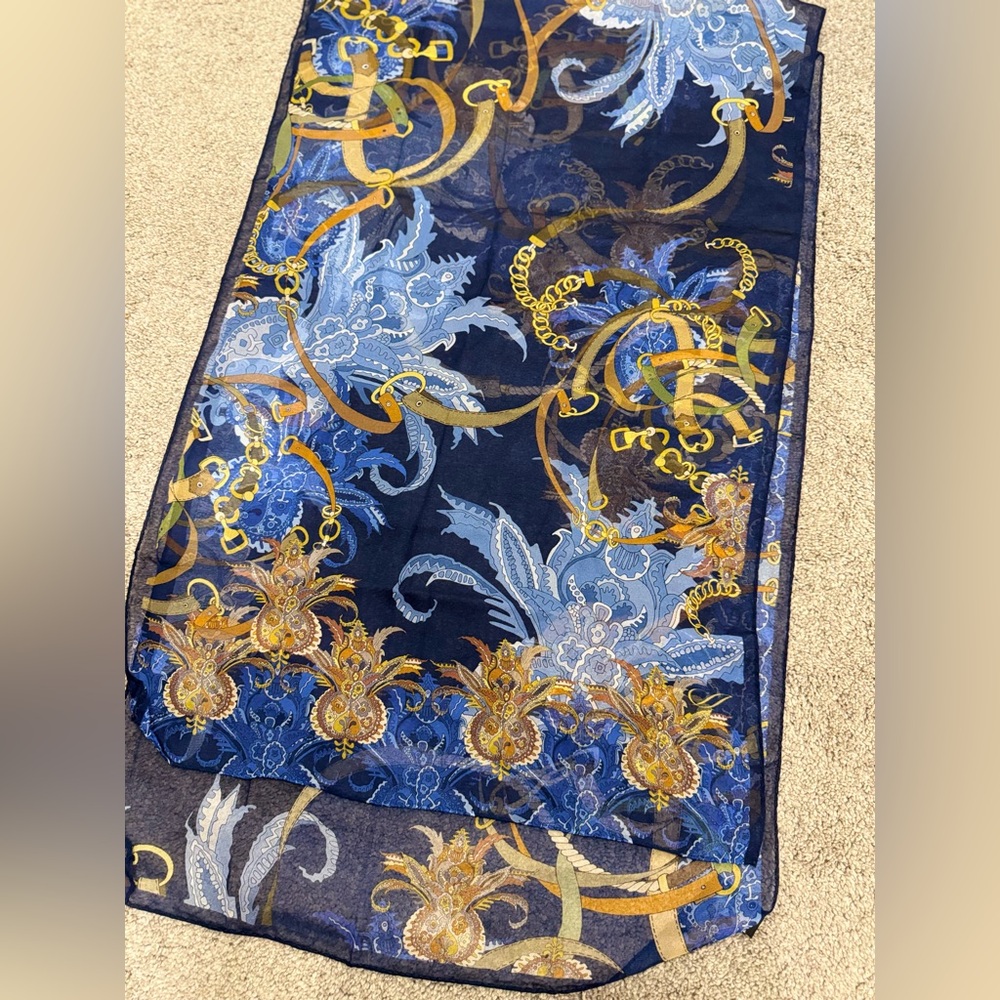 Elizabetta Alessandra Long Silk Scarf Navy - Picture 8 of 9